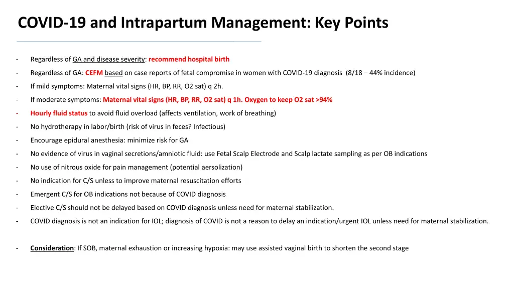 covid 19 and intrapartum management key points