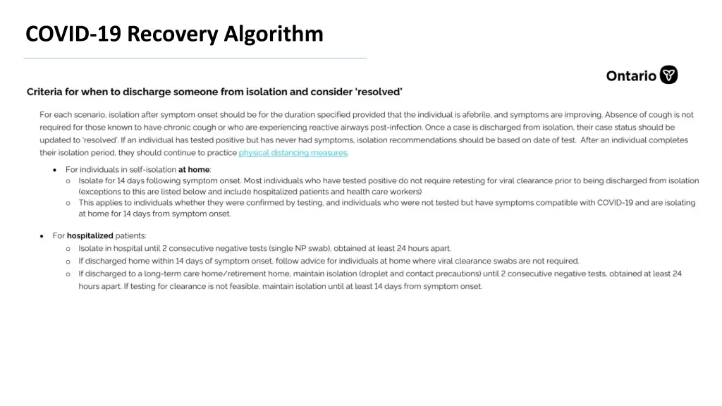 covid 19 recovery algorithm