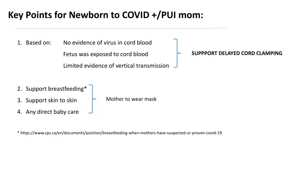 key points for newborn to covid pui mom