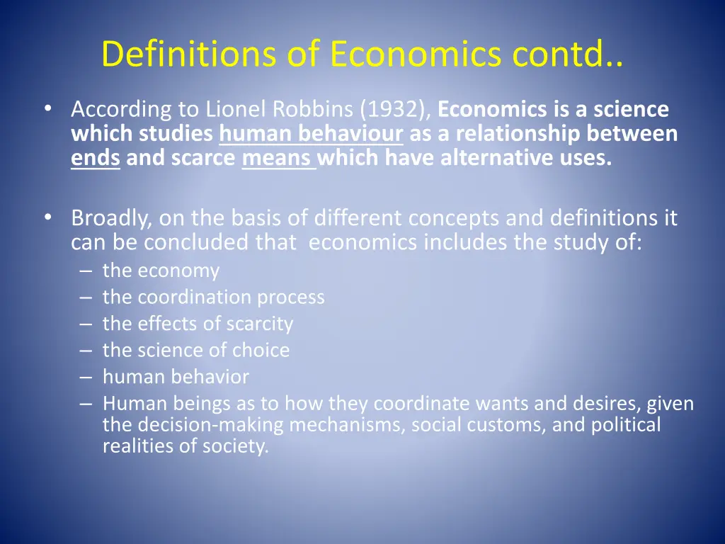 definitions of economics contd