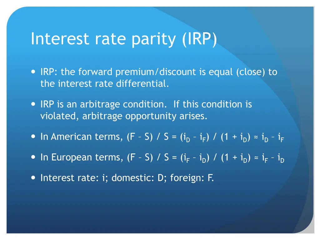 interest rate parity irp