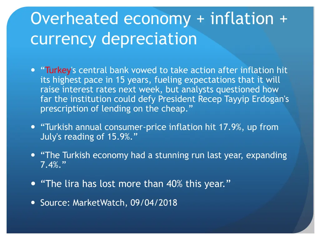 overheated economy inflation currency depreciation