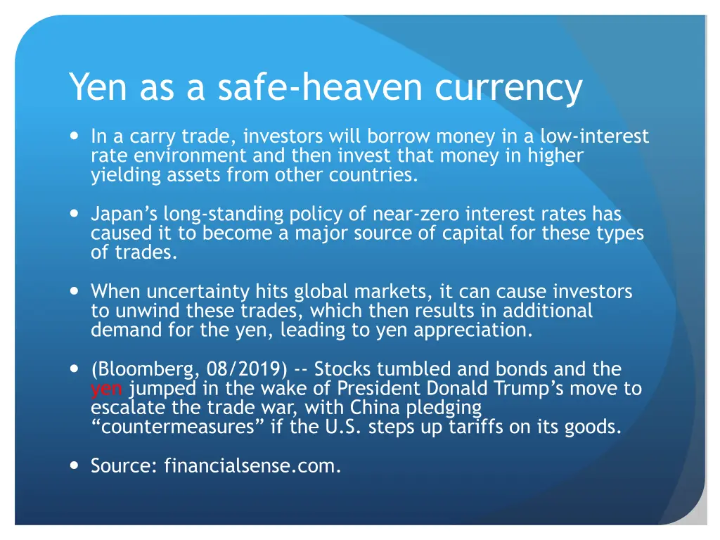 yen as a safe heaven currency