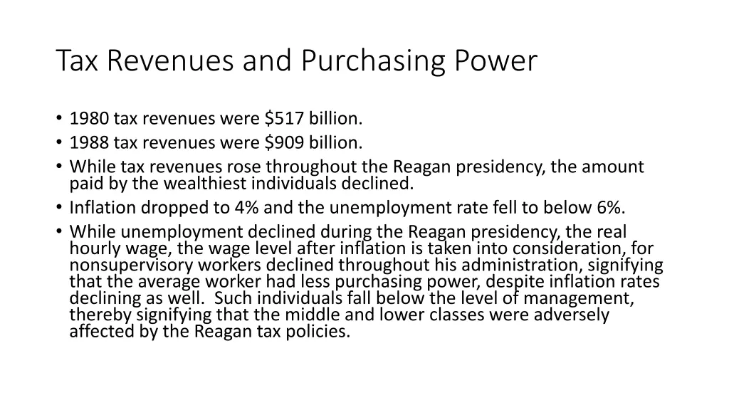 tax revenues and purchasing power