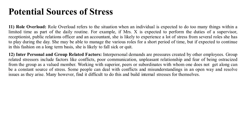 potential sources of stress