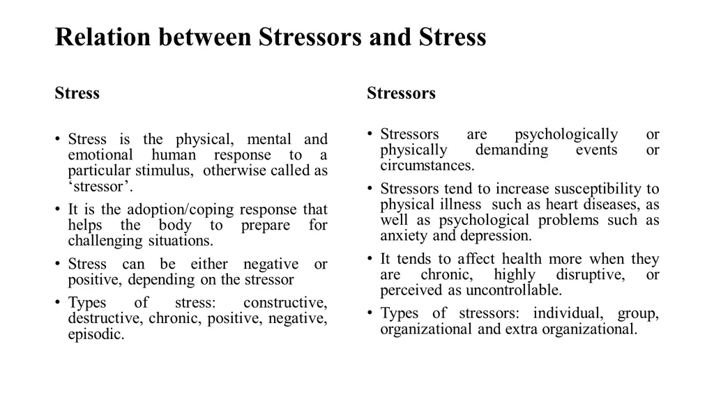 relation between stressors and stress