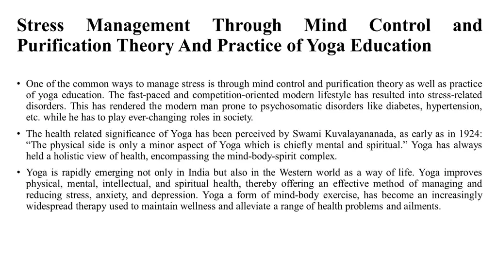 stress purification theoryand practice of yoga