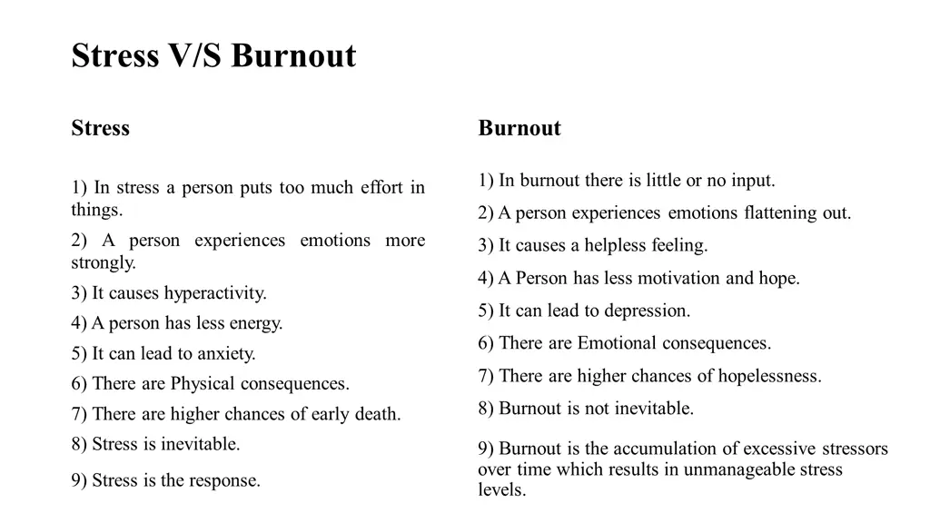 stress v s burnout