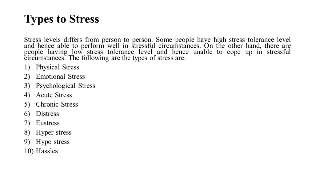 types to stress