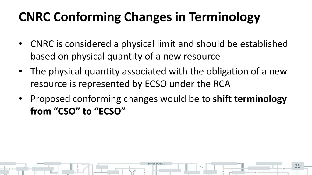 cnrc conforming changes in terminology