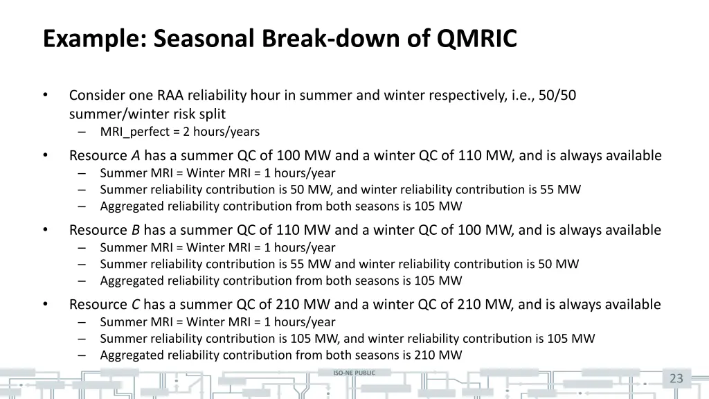 example seasonal break down of qmric