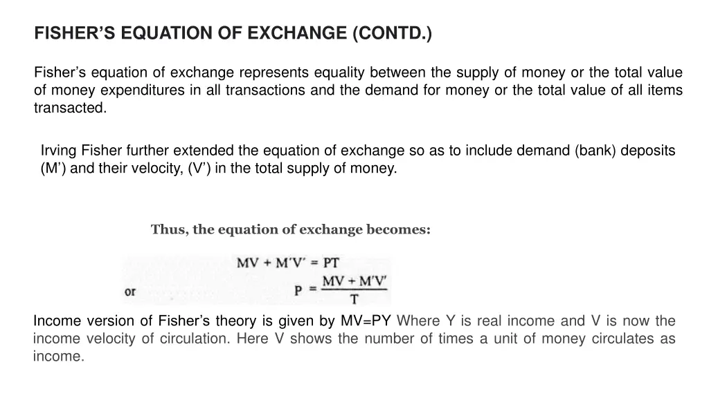 fisher s equation of exchange contd