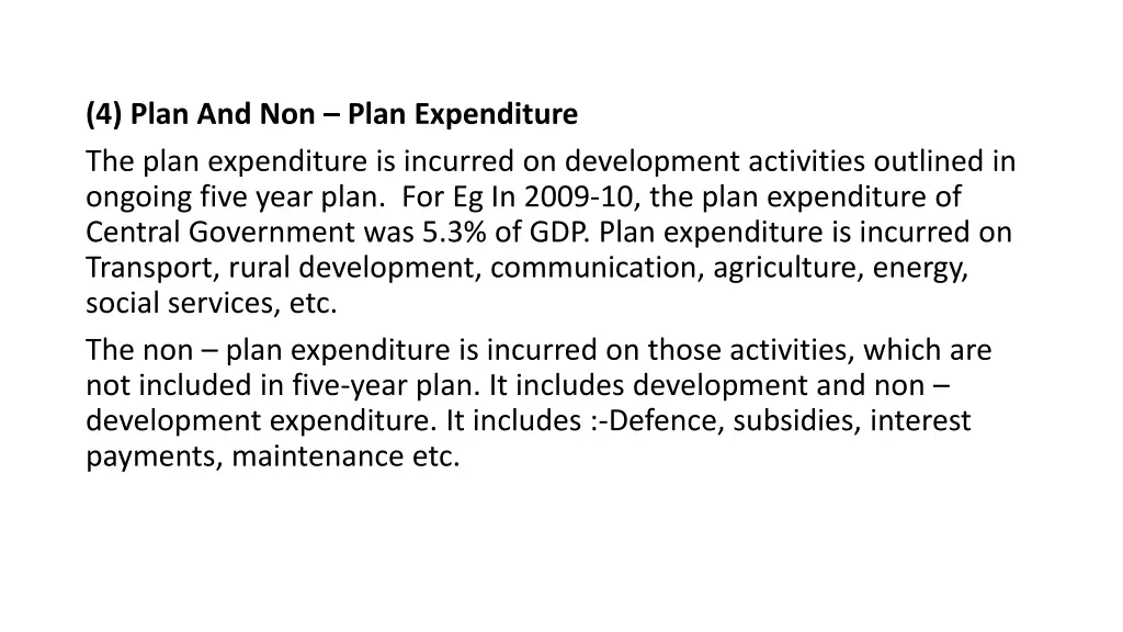 4 plan and non plan expenditure the plan