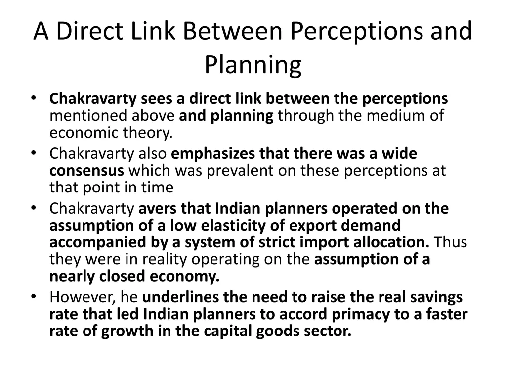 a direct link between perceptions and planning