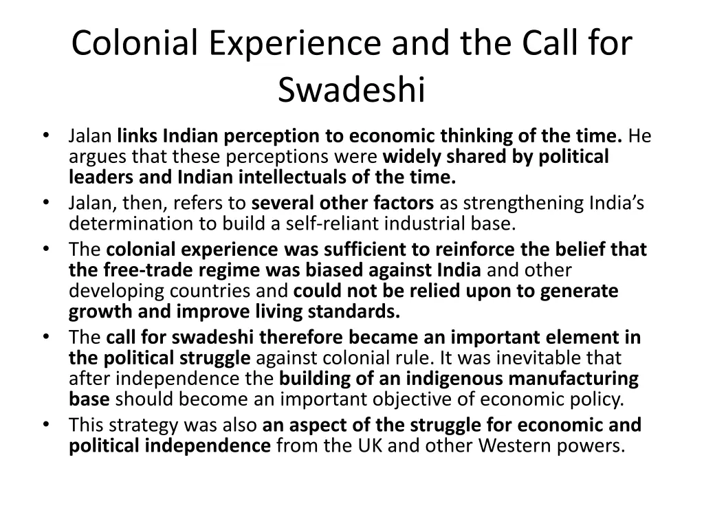 colonial experience and the call for swadeshi