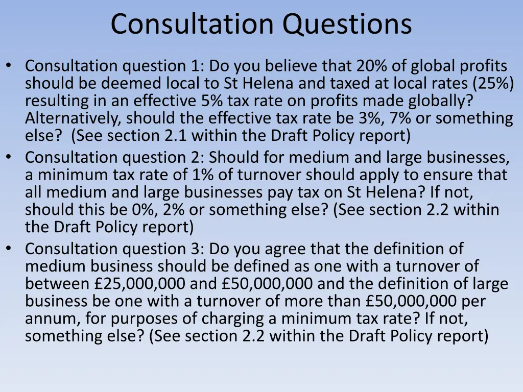 consultation questions