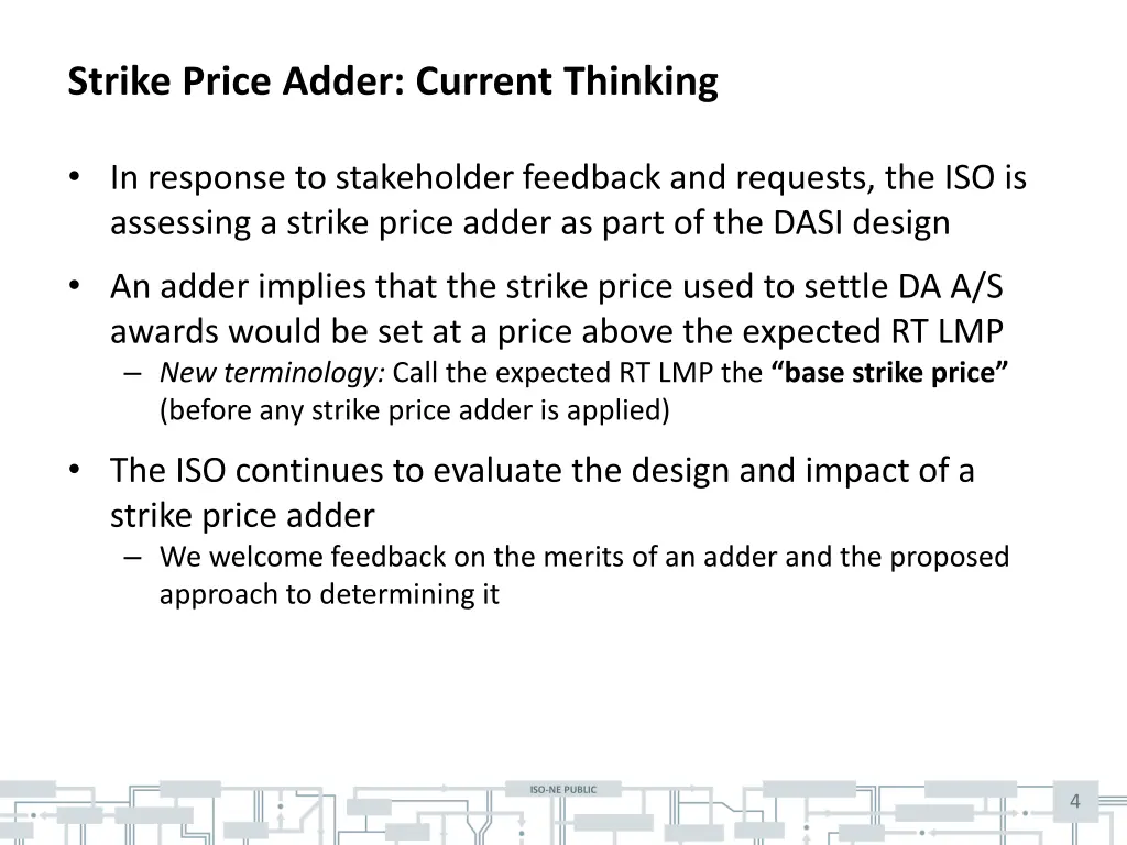 strike price adder current thinking