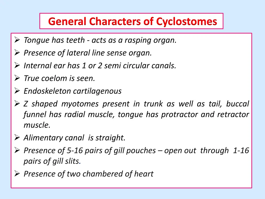 general characters of cyclostomes 1