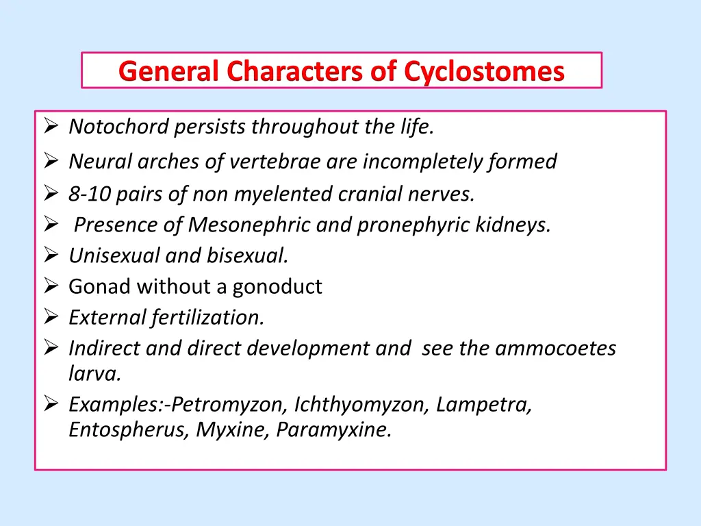 general characters of cyclostomes 2