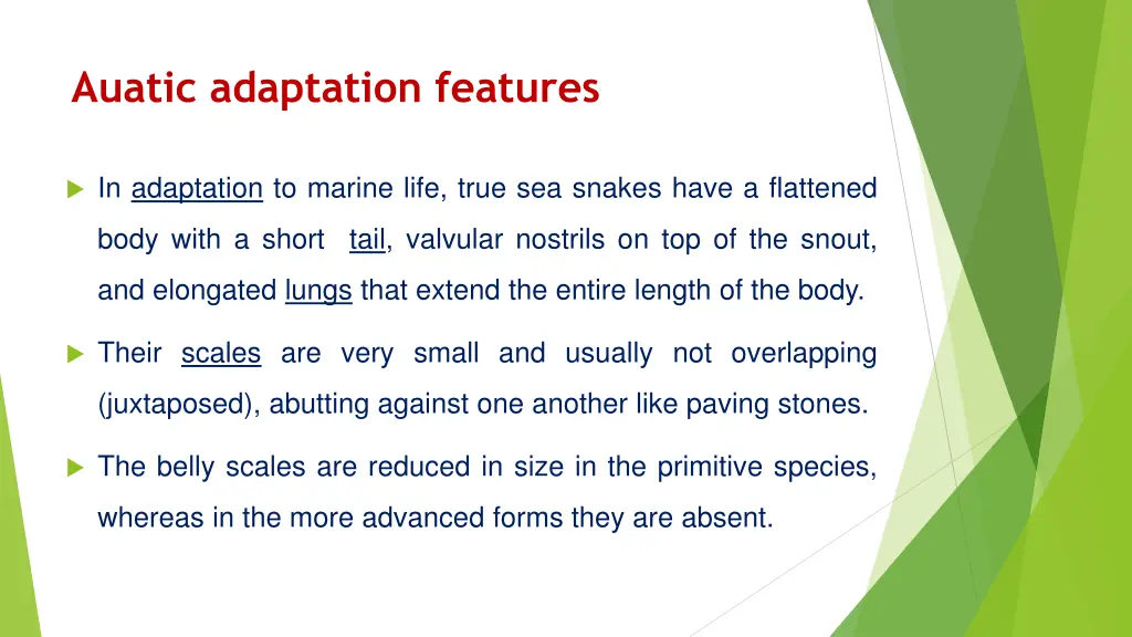 auatic adaptation features