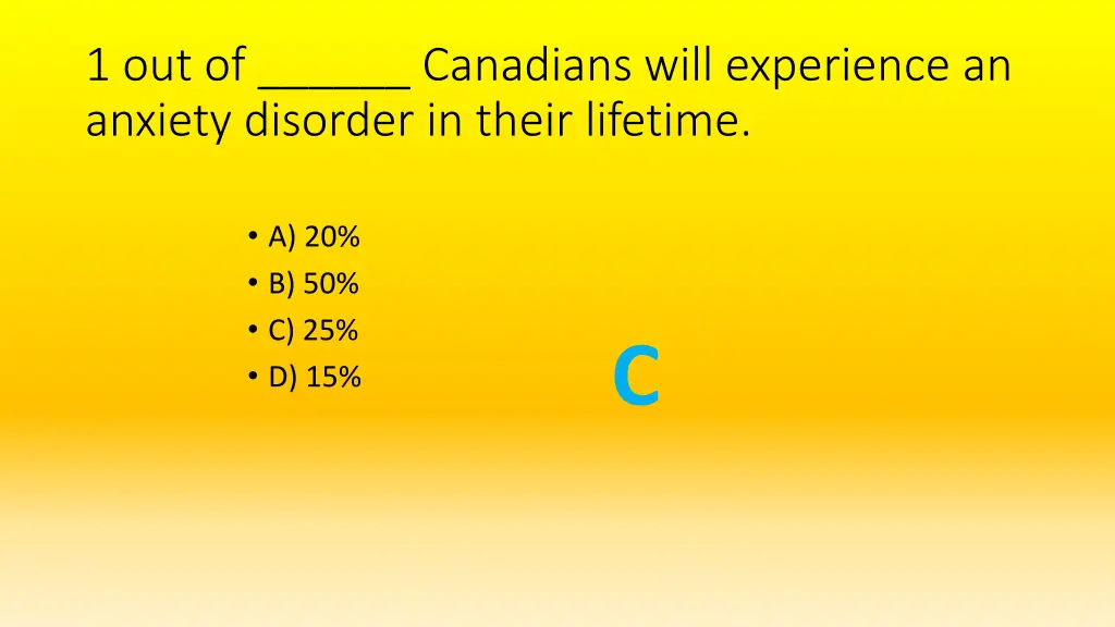 1 out of canadians will experience an anxiety