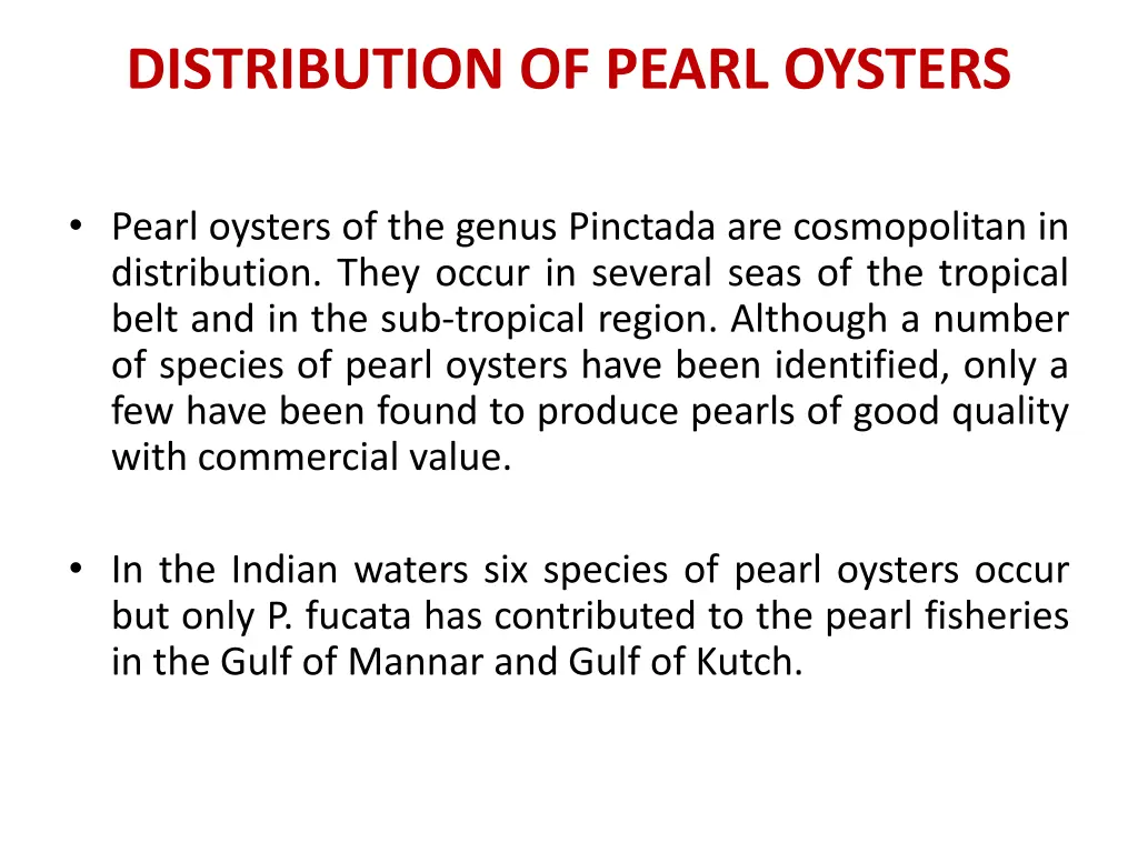 distribution of pearl oysters