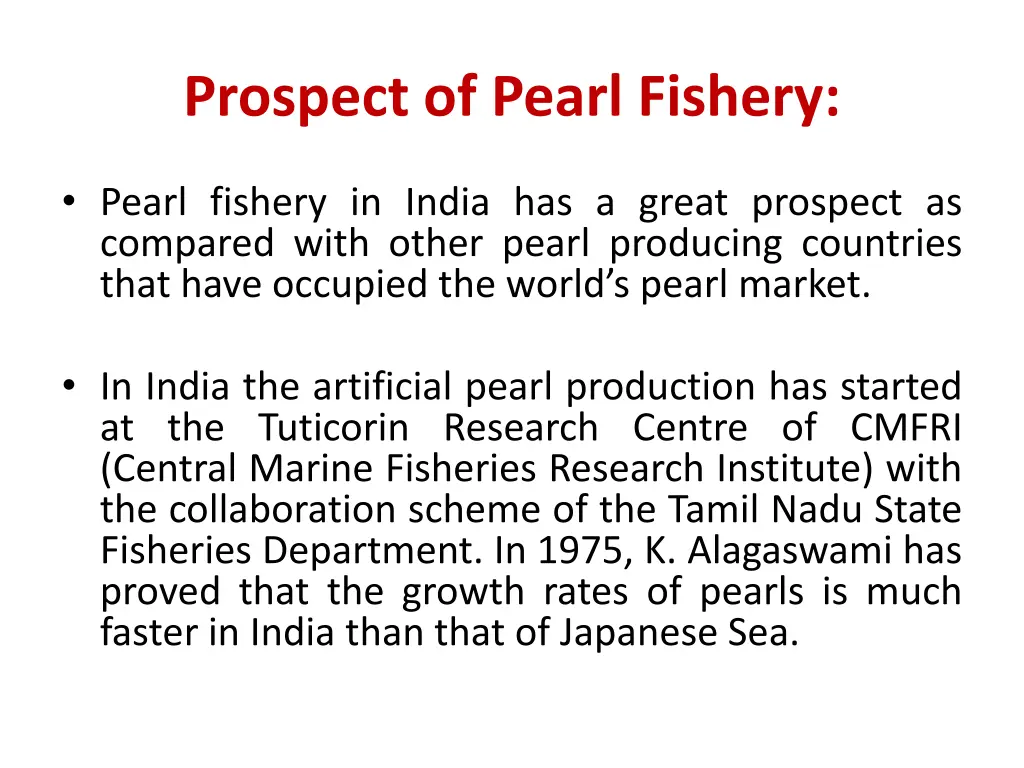 prospect of pearl fishery