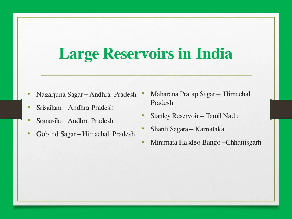 large reservoirs in india