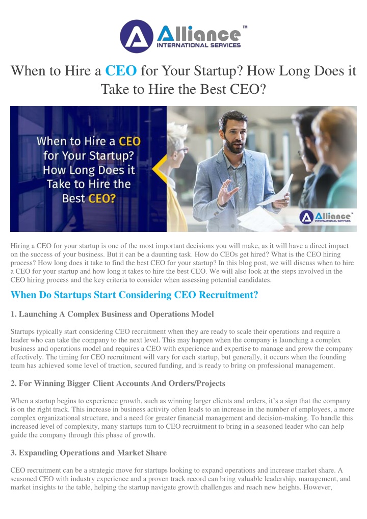 when to hire a ceo for your startup how long does