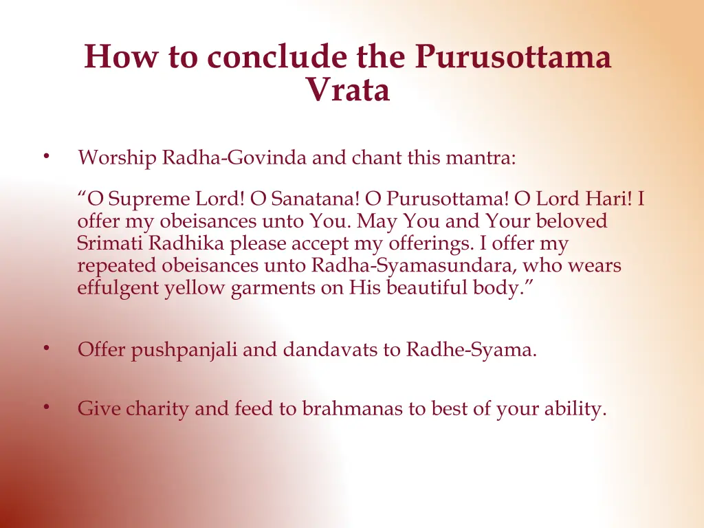 how to conclude the purusottama vrata