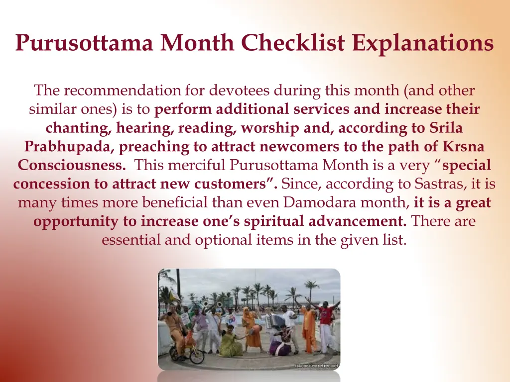 purusottama month checklist explanations