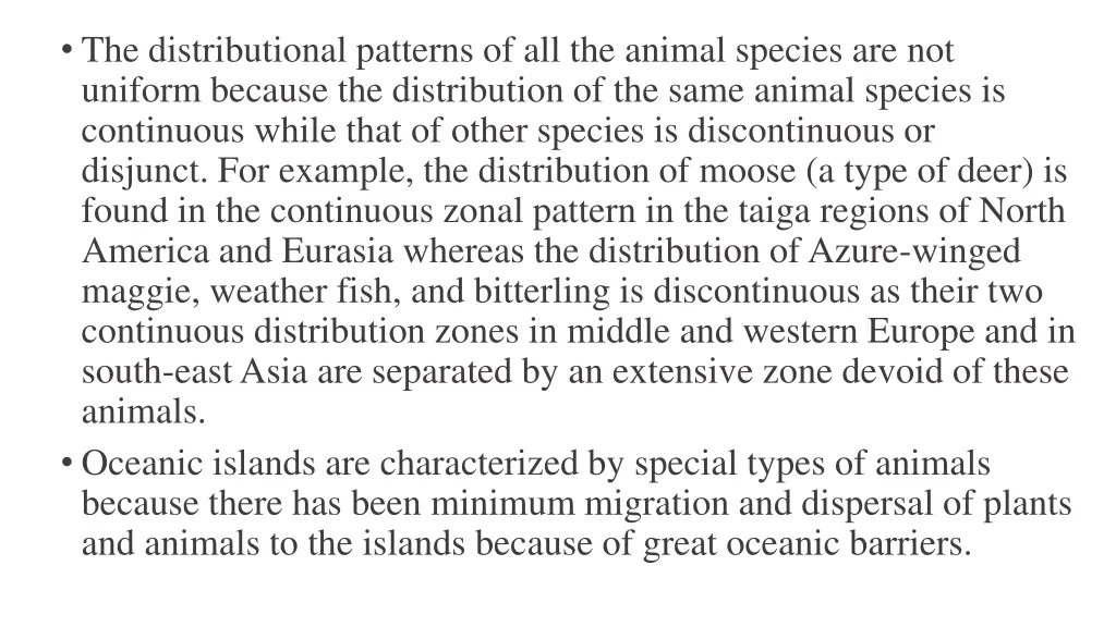 the distributional patterns of all the animal