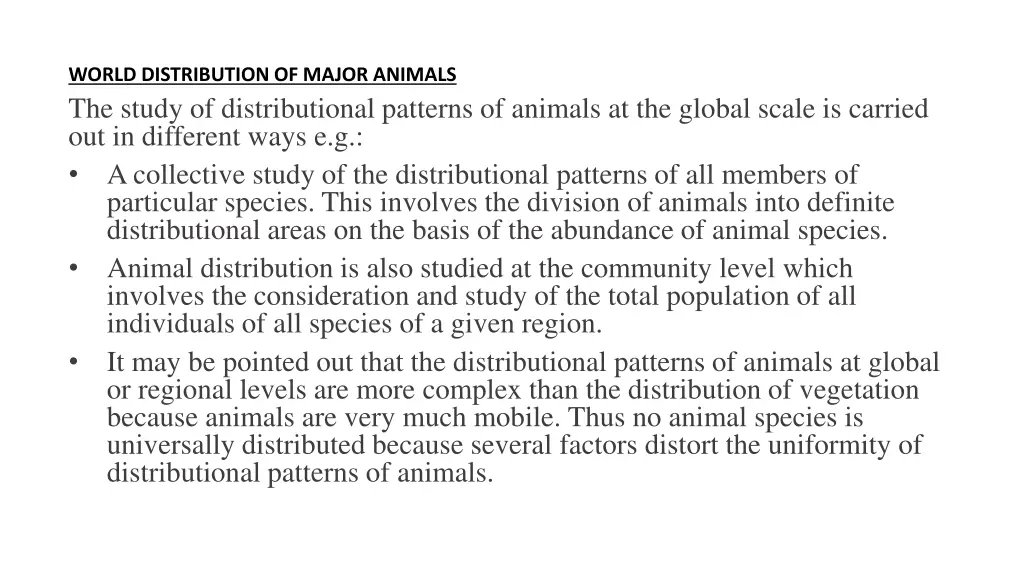 world distribution of major animals the study