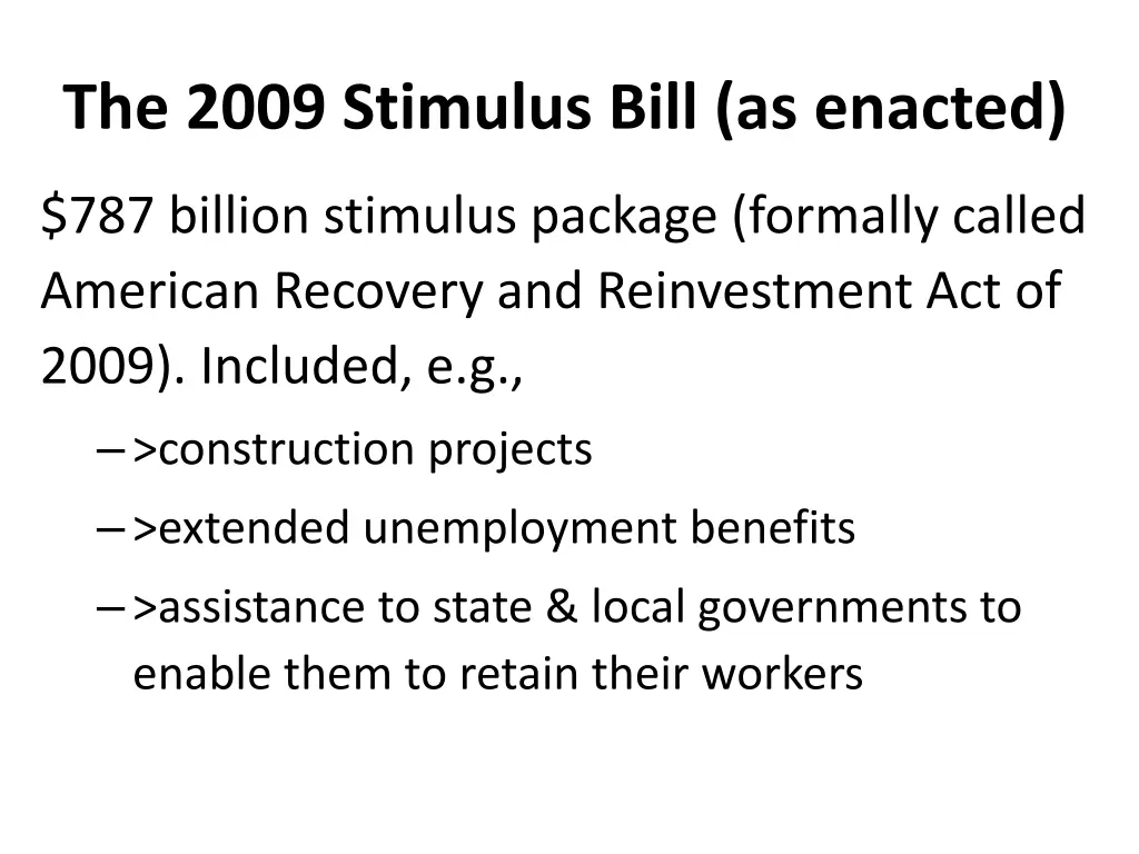 the 2009 stimulus bill as enacted