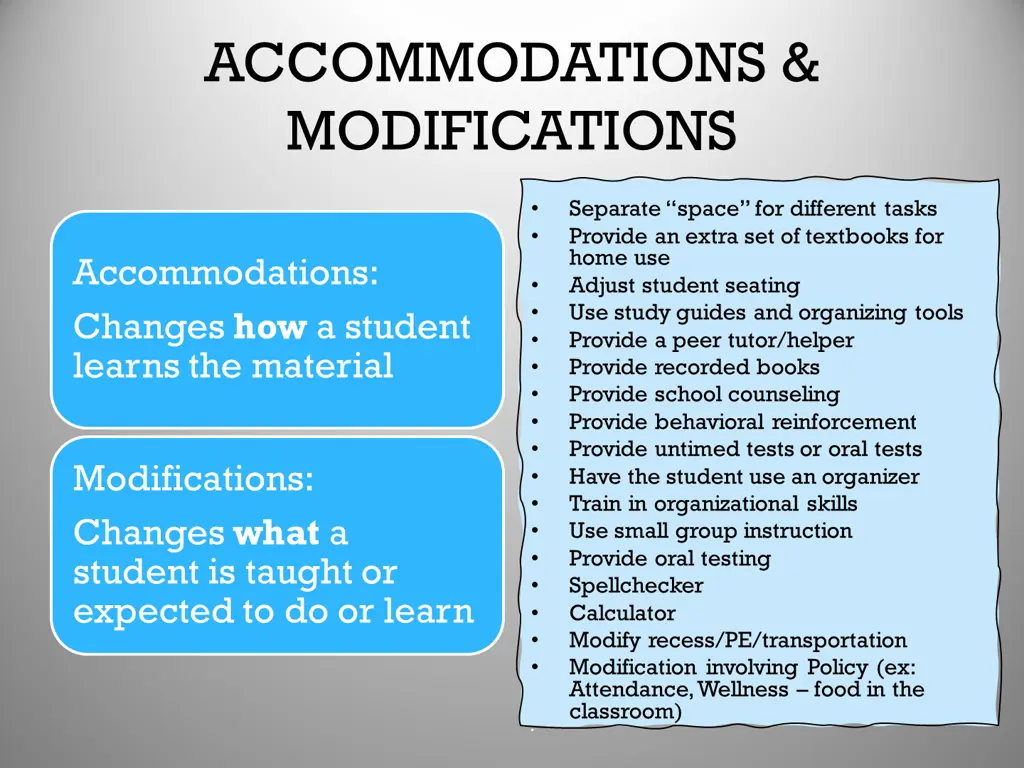 accommodations modifications