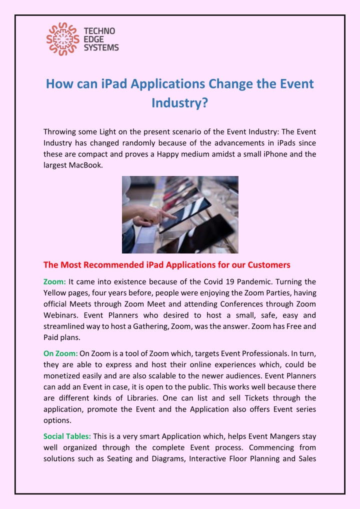 how can ipad applications change the event