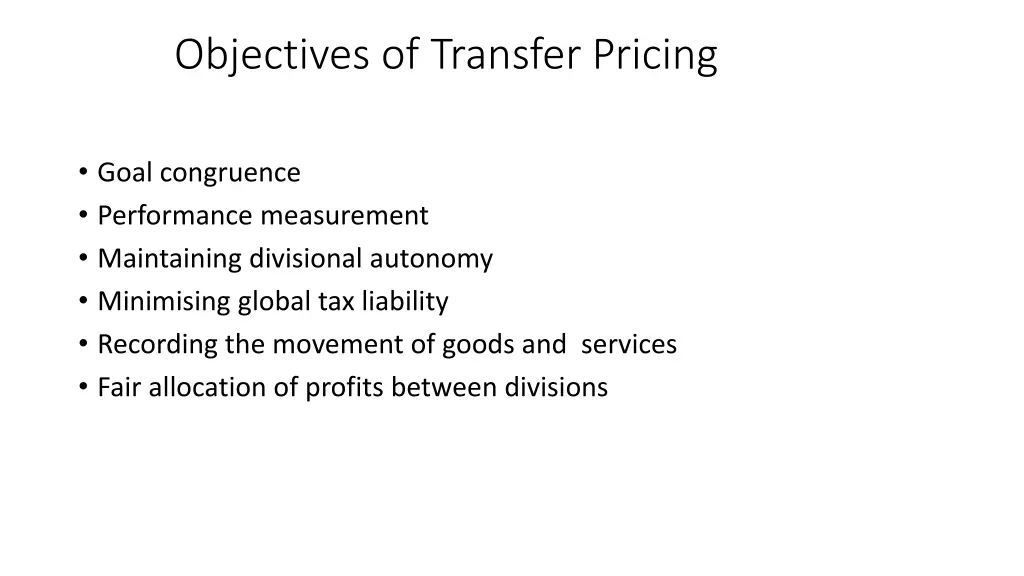 objectives of transfer pricing