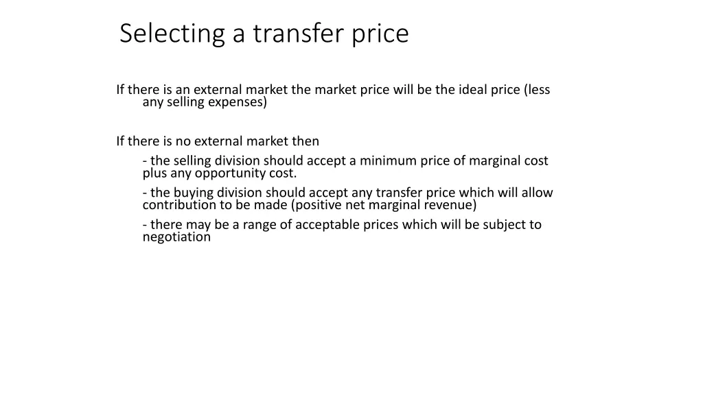 selecting a transfer price