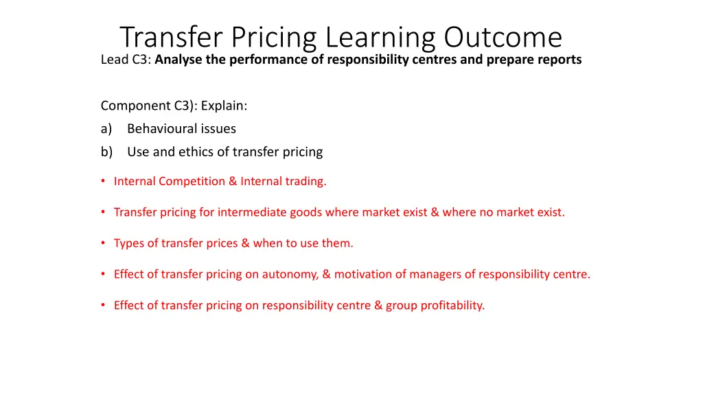 transfer pricing learning outcome lead c3 analyse