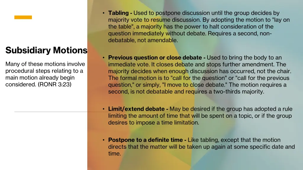 tabling used to postpone discussion until