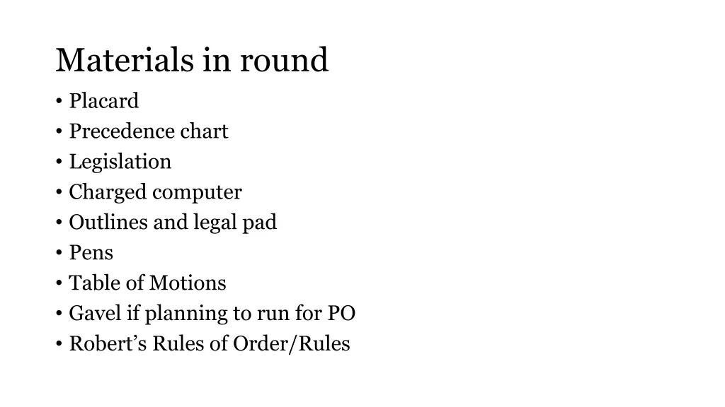 materials in round placard precedence chart