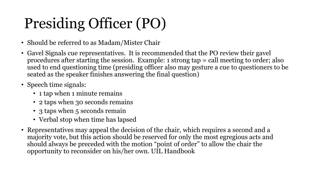 presiding officer po