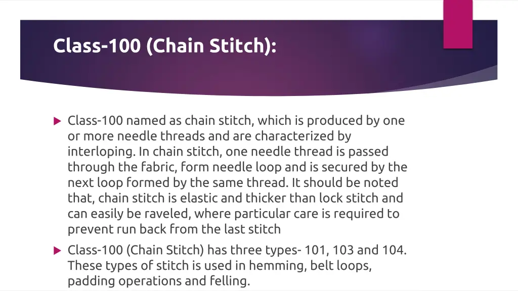 class 100 chain stitch