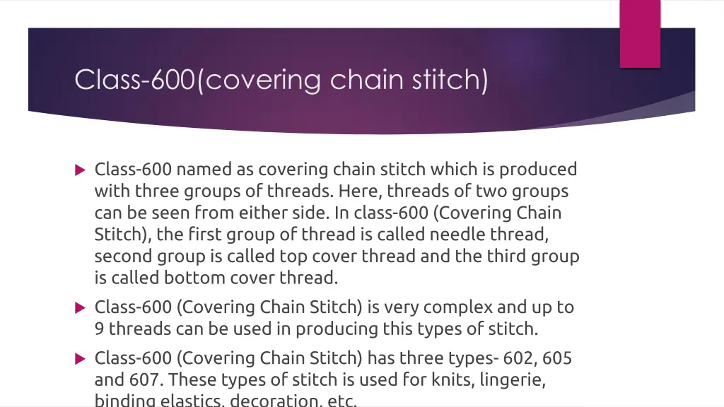 class 600 covering chain stitch