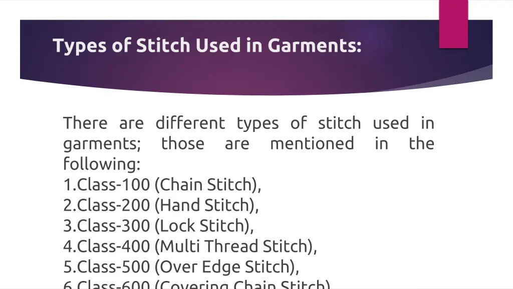 types of stitch used in garments