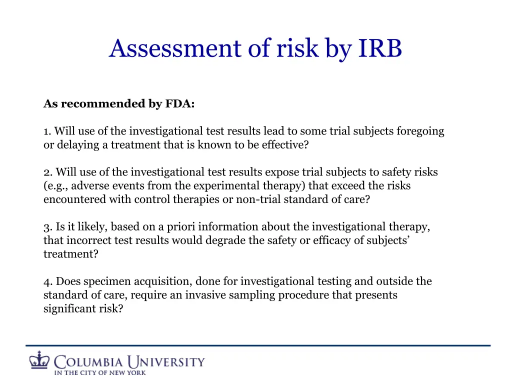 assessment of risk by irb