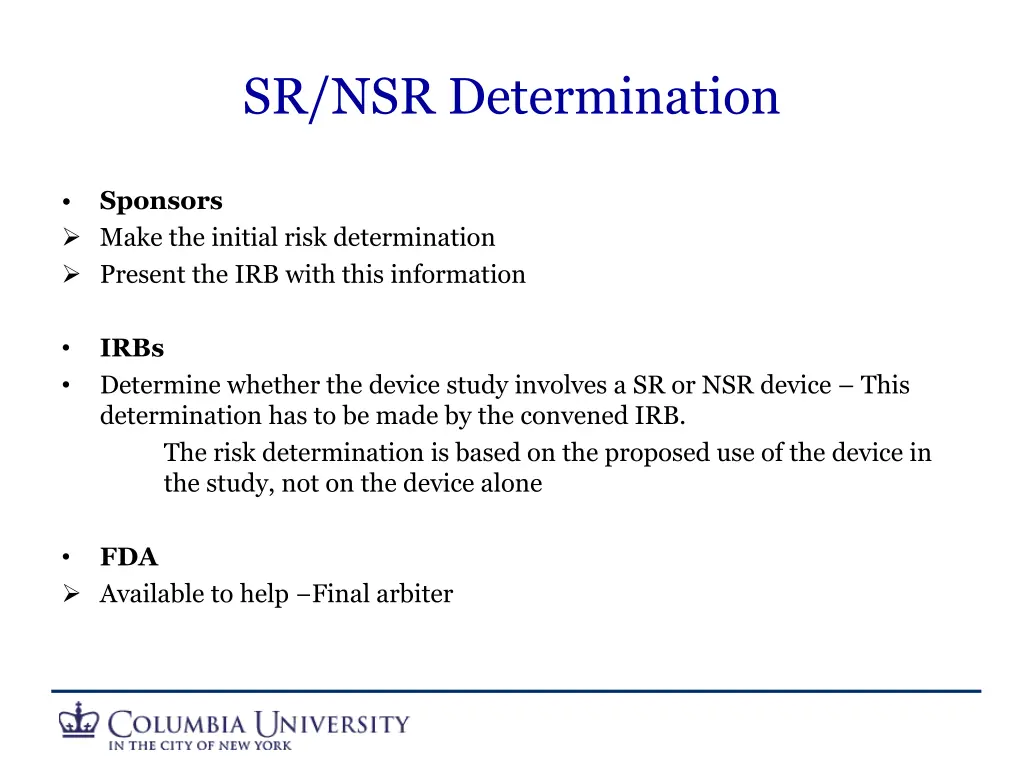 sr nsr determination