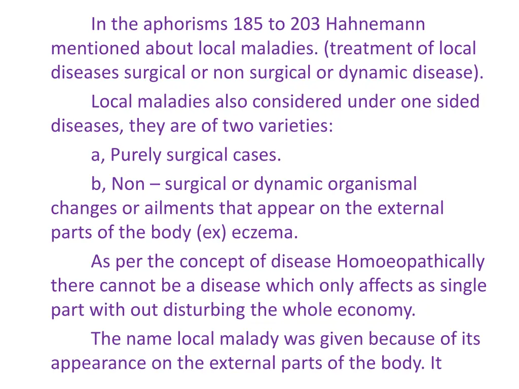 in the aphorisms 185 to 203 hahnemann mentioned