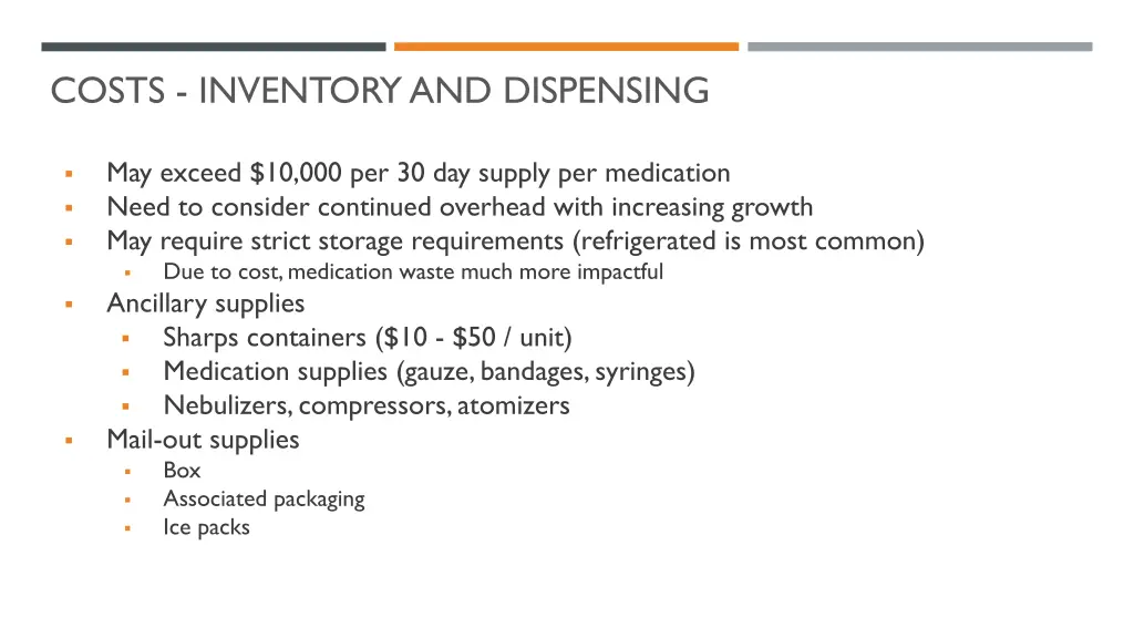 costs inventory and dispensing