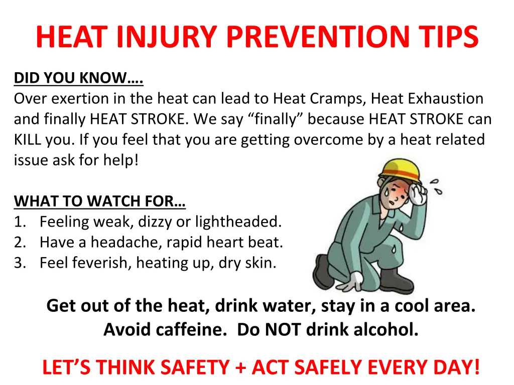 heat injury prevention tips